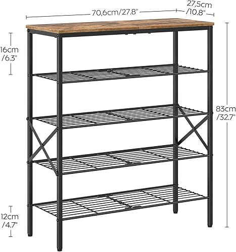 Miniatura 9 de YATINEY Zapatero, almacenamiento de zapatos de 5 niveles, 16-20 pares de zapatos, organizador de zapatos con estantes ajustables, duradero y