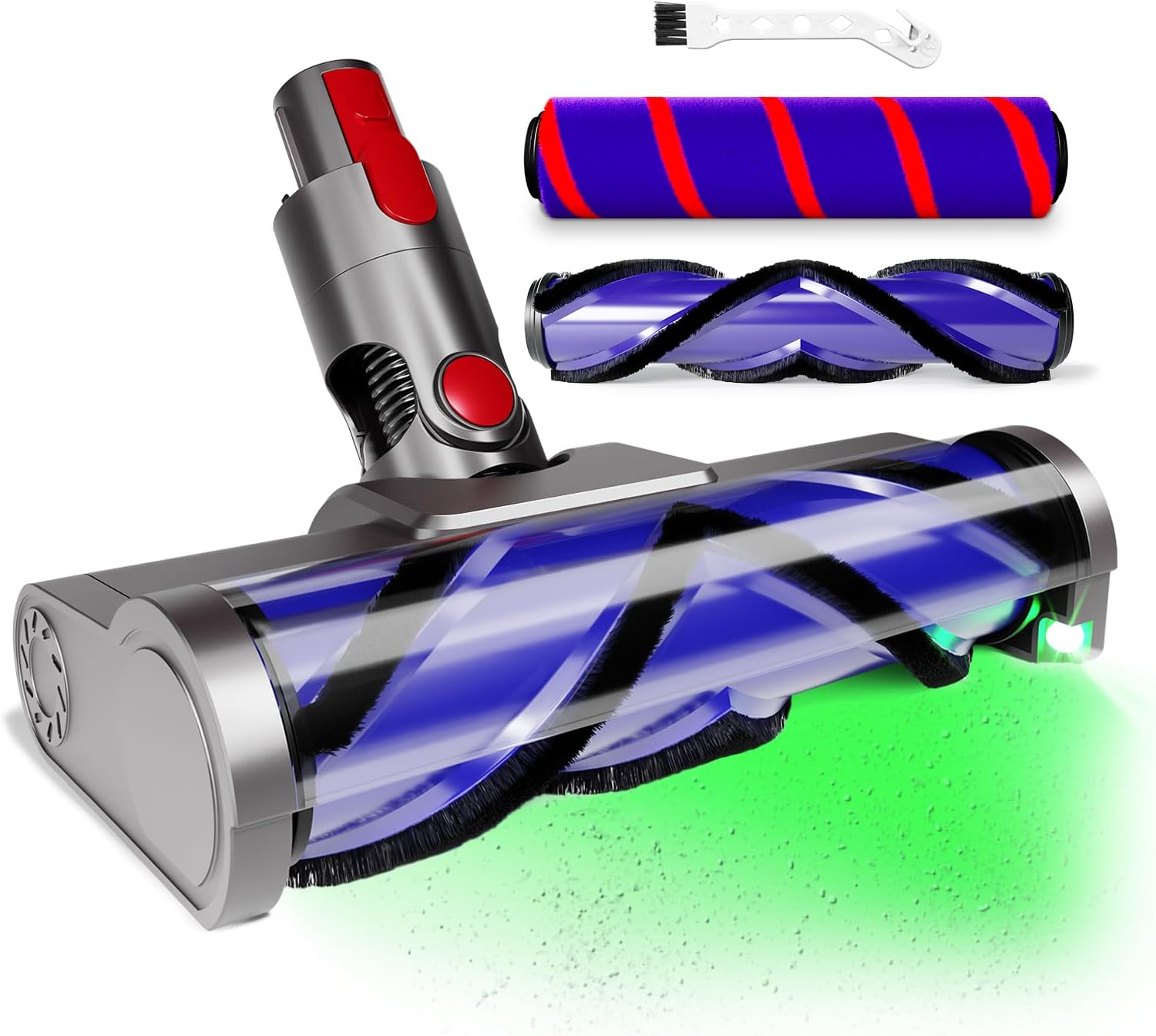 2 Brushes Vacuum Head Replacement for Dyson V7/V8/V10/V11/V15 | Anti-Tangle Motorhead Brush Roller with LED Light | Quick-Release Cordless Vacuum Cleaner Head for Carpet, Hardwood, Tile Floors