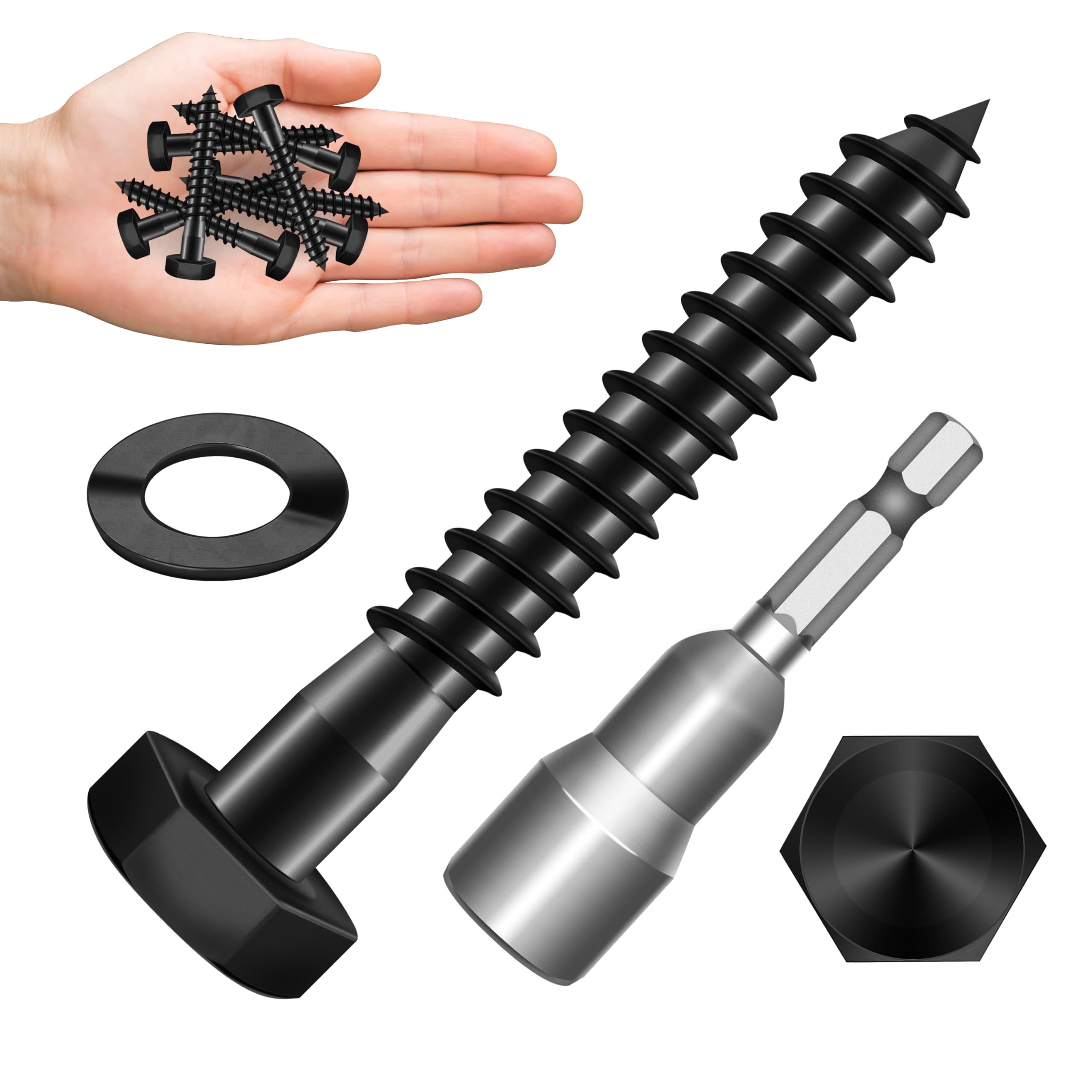 Mywish 20Sets 1/4" x 2" Lag Bolts, Stainless Steel Heavy Duty Hex Head Lag Screws, Construction Black Lag Screws for Wood Working & Outdoor Use with