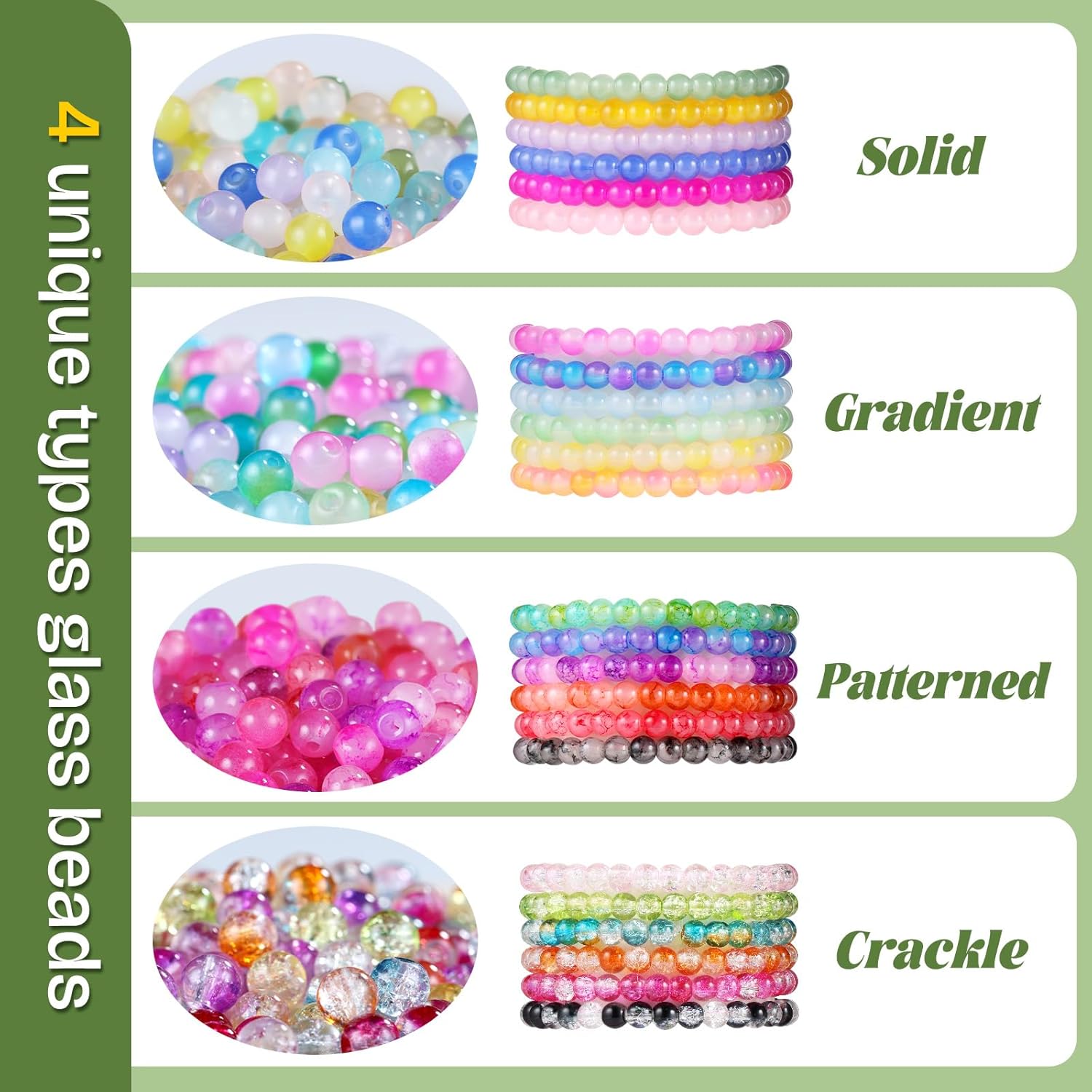 Funtopia 3524pcs Glass Beads Bracelet Making Kit, 4 Types 96 Colors 6mm Glass Beads for Bracelets, Round Crystal Beads for Jewelry Making Necklace Earrings DIY Crafts - Image 5
