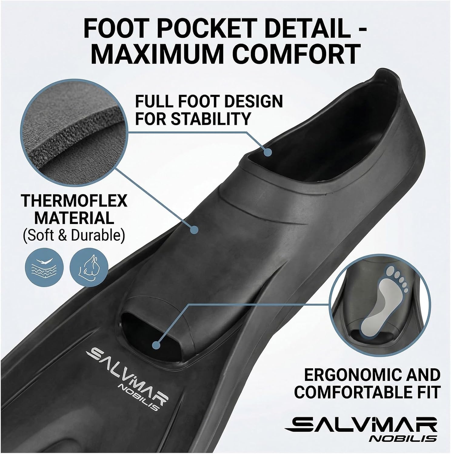SALVIMAR Unisex Nobilis Fins | Durable Lightweight Soft Full Foot Snorkeling & Swimming Fins with Sloping Thermoflex Shoes & High-Performance Polypropylene Blade