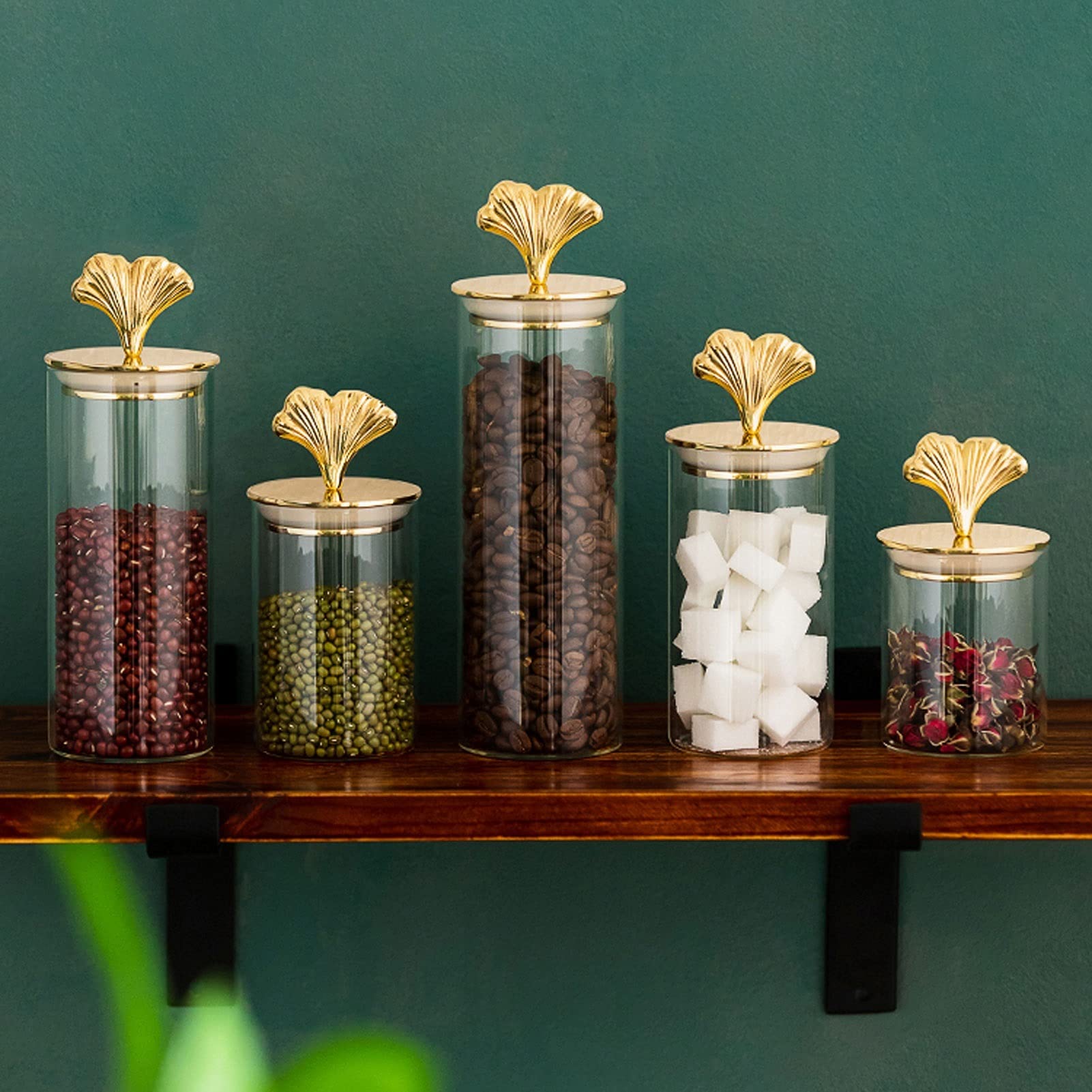 Botes para Alimentos Ginkgo Biloba Frascos de almacenamiento decorativos con tapa EUROPE GILDED CRAFT CRAFT Botella de cristal Dispensador de grano Sellado Bocadillos Jar Decoración del hogar Botes He