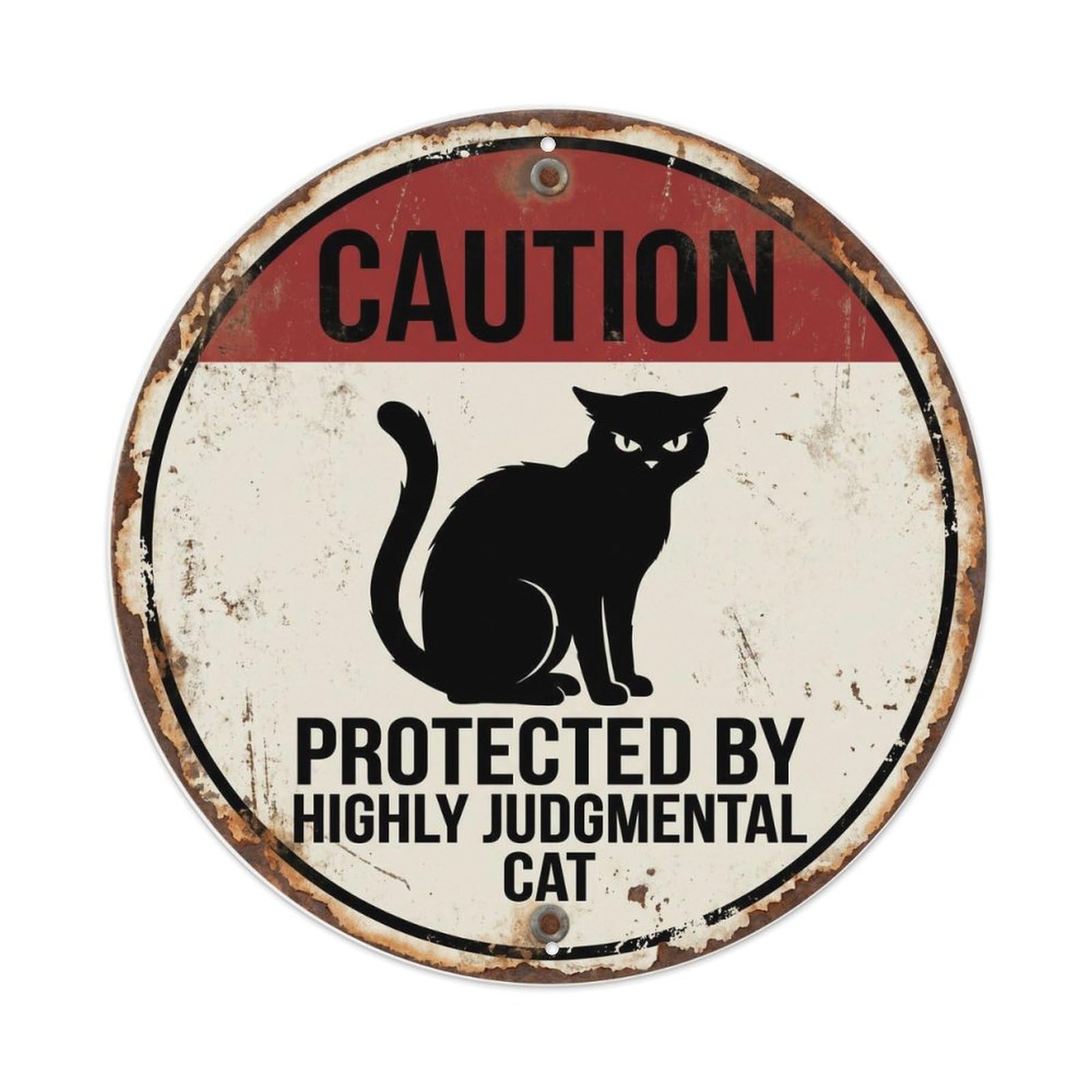Fqcyn Style Guard Cat Territory Metal Tin Sign Plaque Wall Decor For Cafe, Club Bar, Office, Home Garden Round Metal Poster 8X8inch
