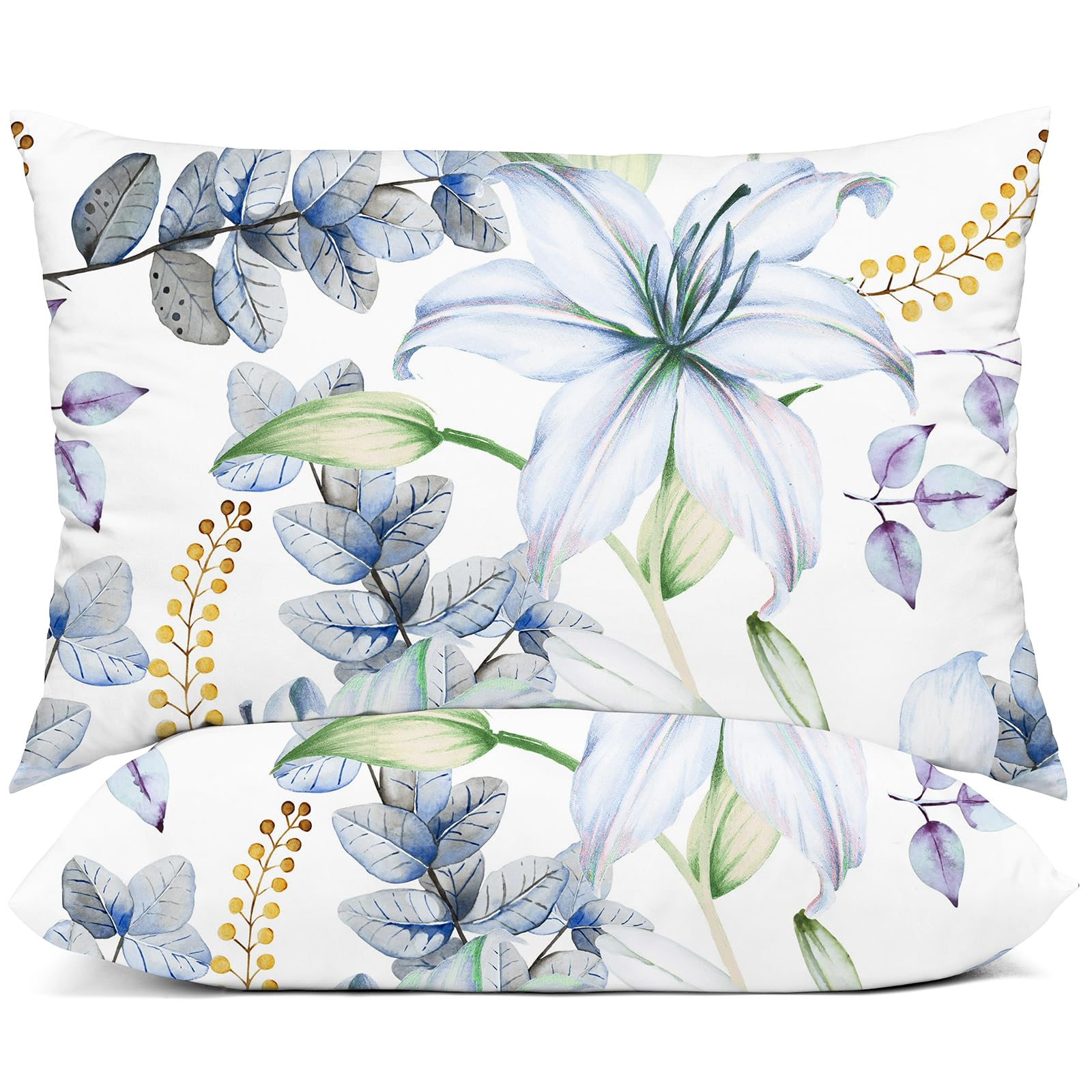 YIYEA Standard Pillow Cases Set of 2, Ultra Soft Double Brushed Microfiber Pillowcases Standard, Floral Bed Pillow Covers, Fade Resistant, Easy