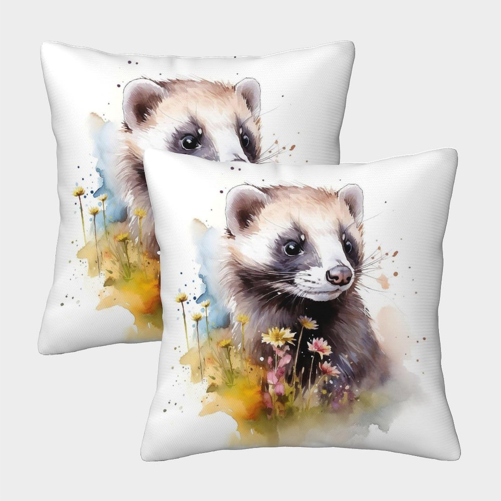 Phqazwsxe Style-5 Ferret Pillow Cases Pack Of 2 Cozy Pillowcase Art Cushion Case With Invisible Zipper Decor For Couch Livingroom 40X40cm