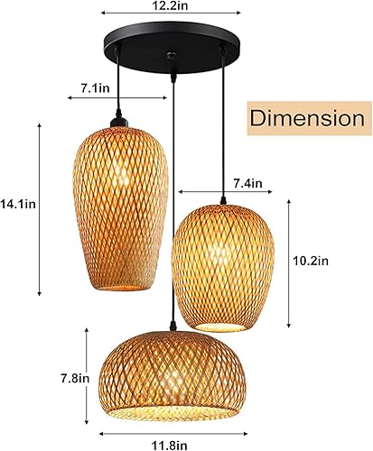 Miniatura 10 de Lámpara colgante de linterna de bambú, estilo retro japonés E27, lámpara colgante de techo para sala de estar, dormitorio, restaurante, cafetería,