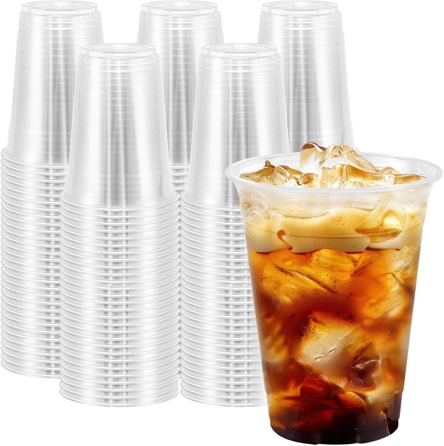 300 Pack 16 oz Clear Plastic Cups, Disposable Plastic Coffee Cups No Lids, Cold Drinking Cup, PET Crystal Clear Cup Bulk, 16 oz Drinkware for Travel, Office, Home Clear 16oz-300