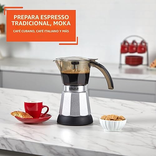 Vista 6 de IMUSA Máquina eléctrica de café expreso de 6 o 3 tazas, color plateado
