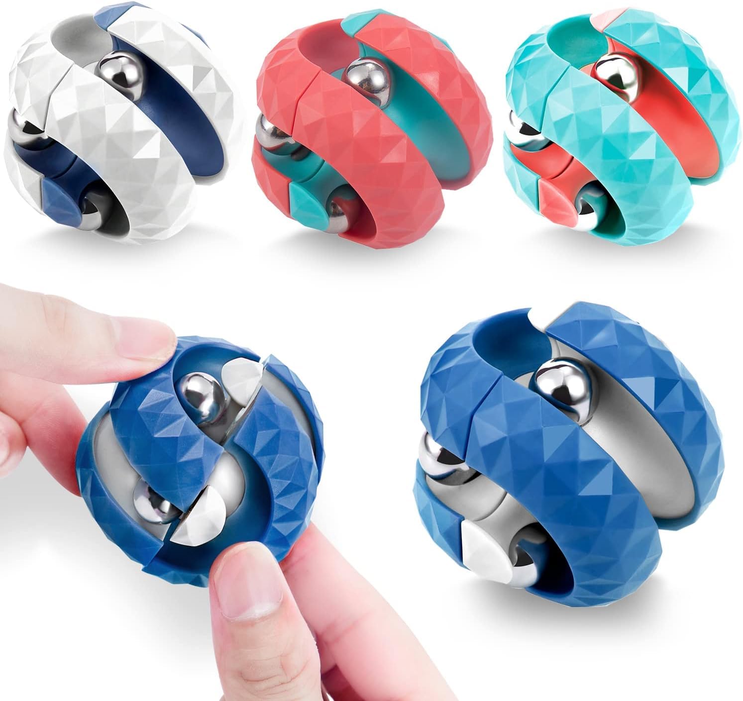 4 PCS Orbit Ball Fidget Toys, Fidget Cubes Top Spinning Hand Toy, as Stress Relief Gifts & Creative Decompression Toys, Novel Gyro Puzzle Games Office Desk Toys for Adults and Kids