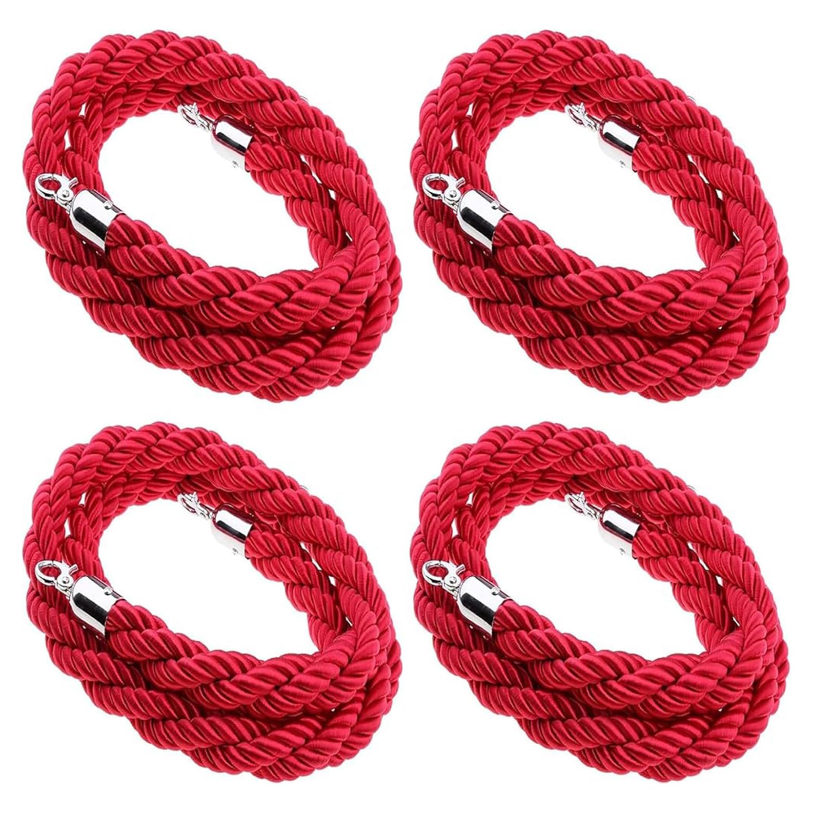 Corde de Guidage torsadée avec Crochet argenté, Lot de 4, Longueur Ajustable de 60 à 305 cm pour Clubs, hôtels, banques, hôpitaux - 120 cm