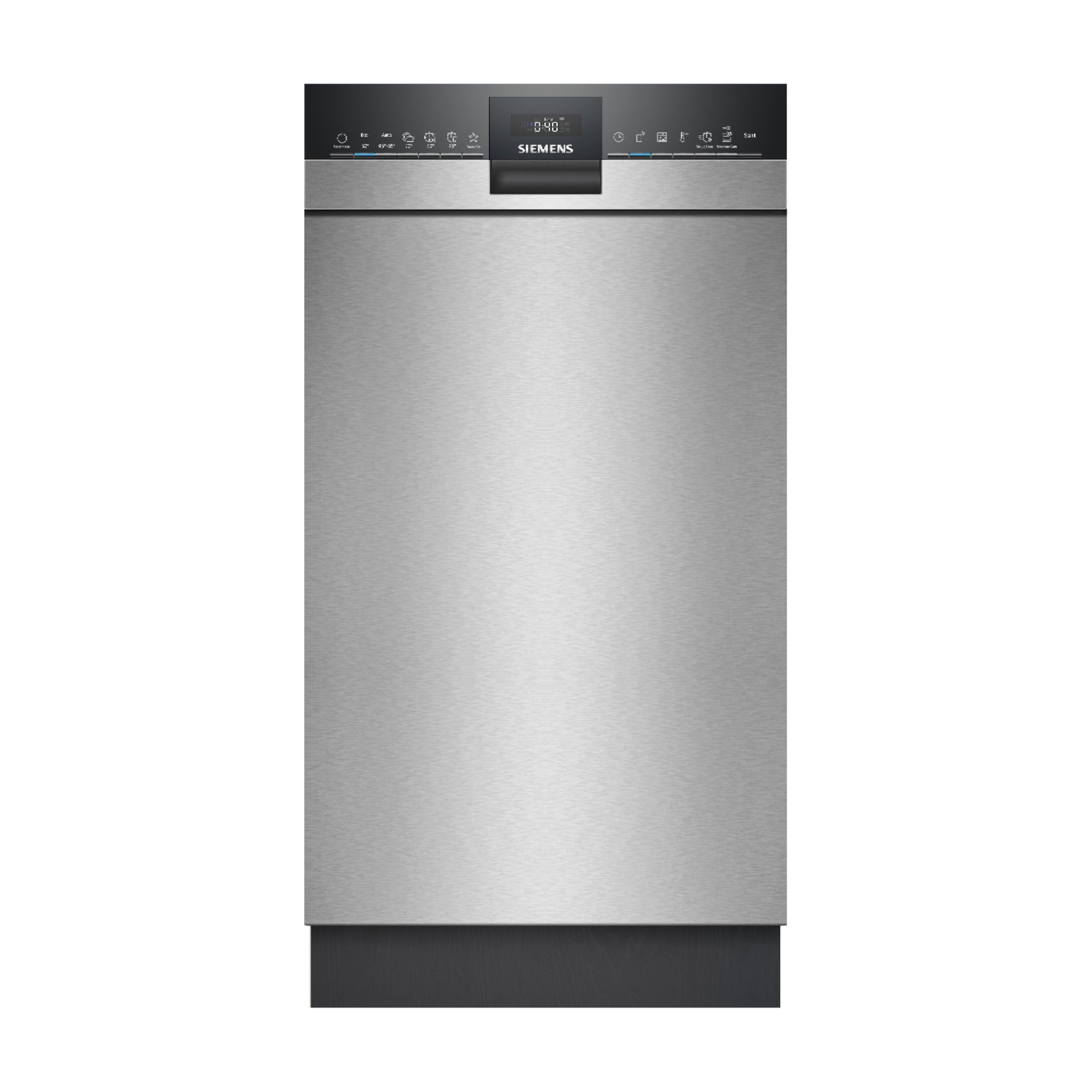 Siemens SR43ES25ME iQ300 Unterbau-Geschirrspüler, 45 cm, besonders leise, varioSpeed Plus, varioFlex Korbsystem und varioSchublade, autoOpen dry, aquaStop, Home Connect, Gebürsteter Stahl