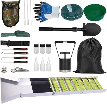 Complete Gold Panning Kit with 50" Folding Sluice Box for Prospecting
