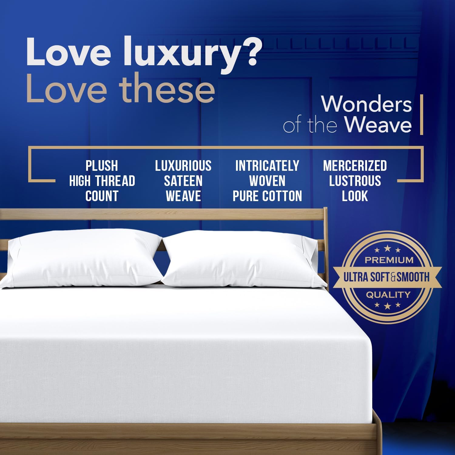 TEXAS LINEN CO. Premium Egyptian Cotton Twin Size Fitted Sheet Only - 22" Extra Deep Pocket Twin Fitted Sheet (White), Easy Snug Fit, Soft Cooling Sateen, Luxury Bottom Sheets for Dorm Room