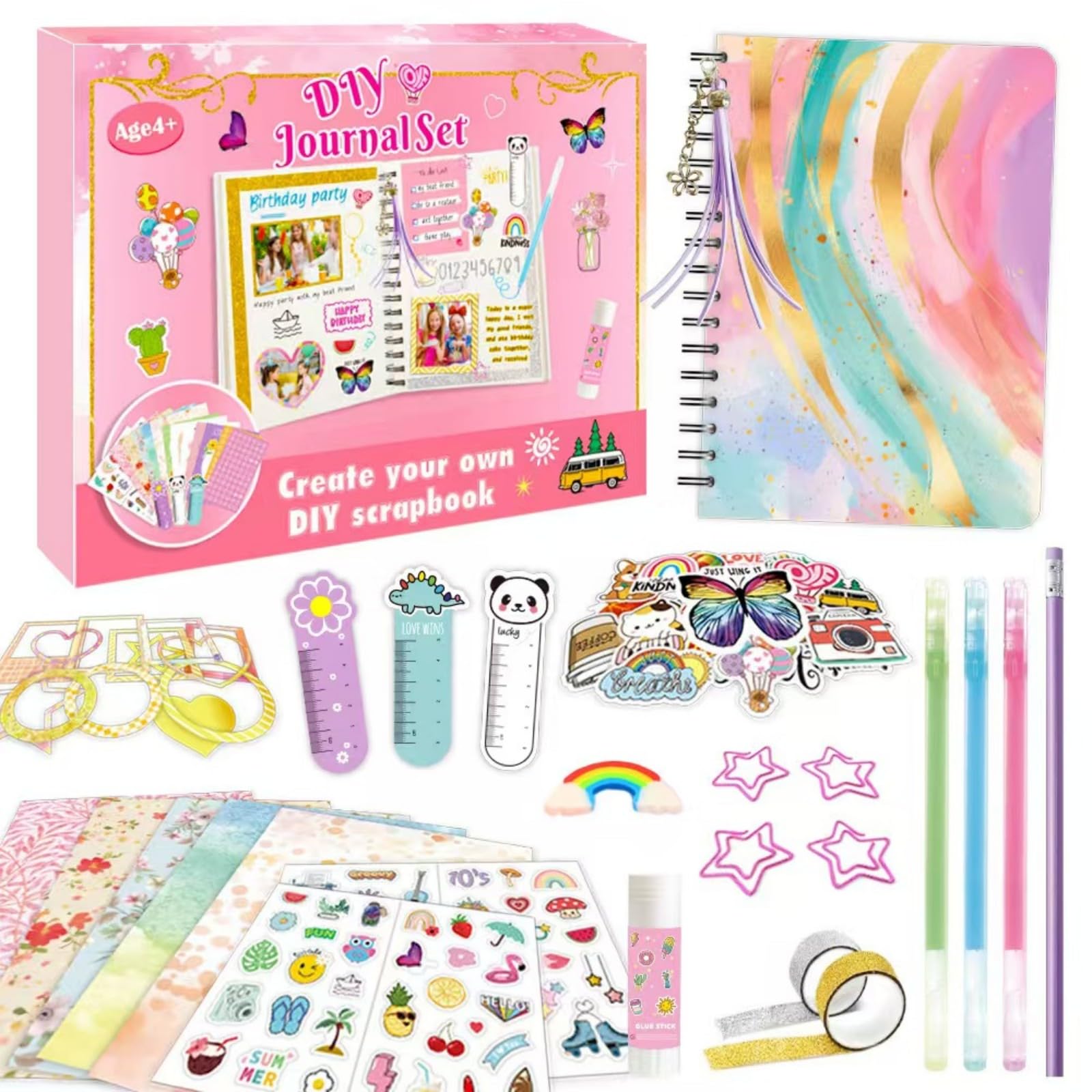 Gifts for Ages 4-14 Girls : DIY Journal Kit for Tween Teen Girls 4 5 6 7 8 9 10 11 12 13 14 Year Old - Scrapbook & Diary Art Crafts Kit,Journaling Art Crafts Kit,Birthday Gifts for Kids Age4+