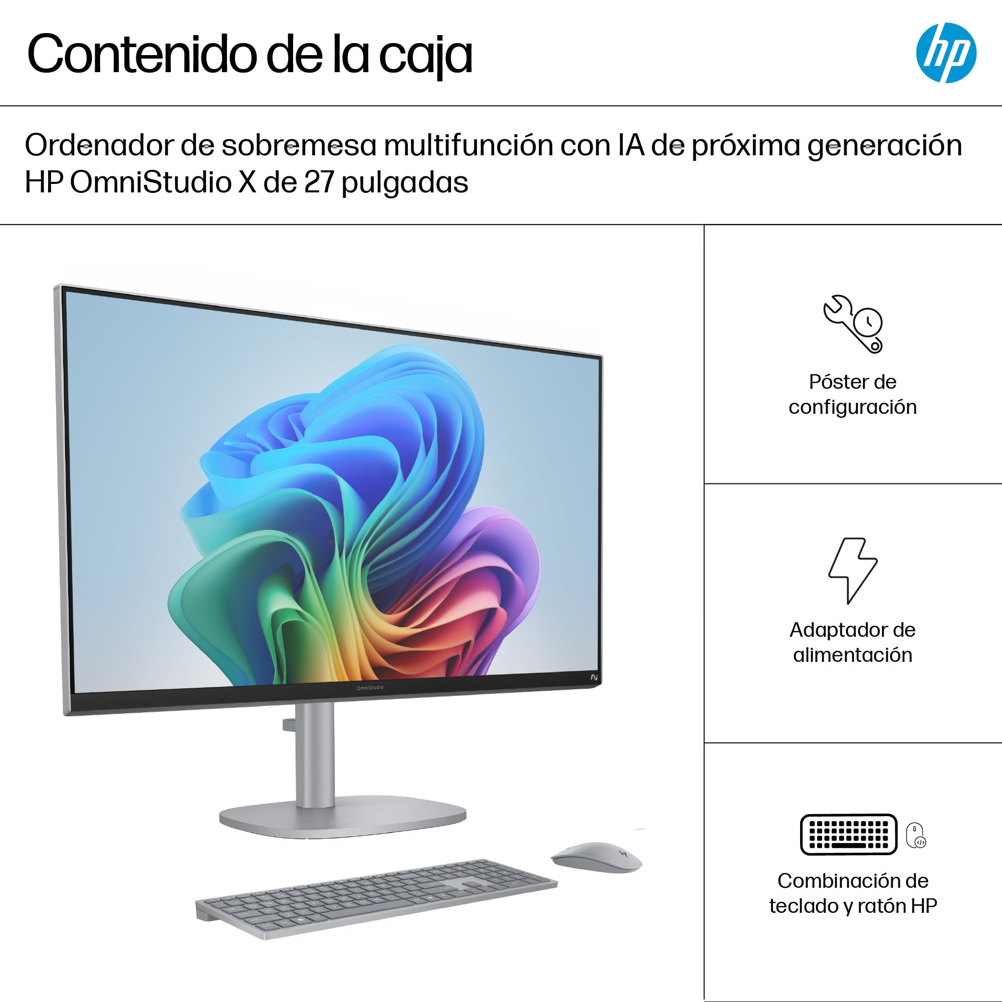 HP OmniStudio X All-in-One 27" 4K UHD (Procesador Intel Core Ultra 7 258V con IA, 32GB RAM, 1TB SSD, Gráficos Intel ARC, Windows 11 Home) Teclado QWERTY Español - Silver