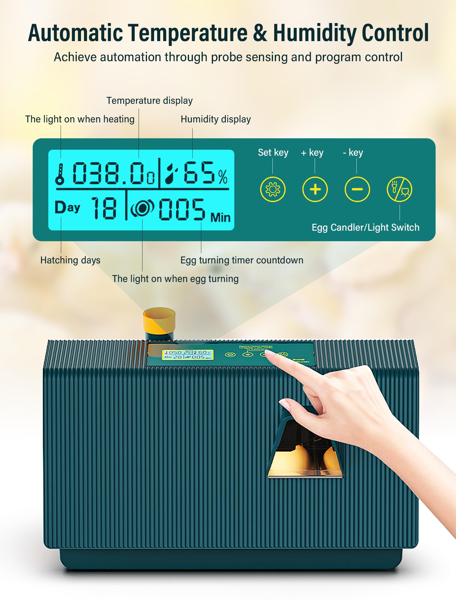 UIOEEJY Incubateur Œufs Automatique LED 9/15 Œufs – Retournement Auto, Contrôle Température, Couveuse Professionnelle Pour Poules, Canes, Cailles – Idéal Élevage & Éducation
