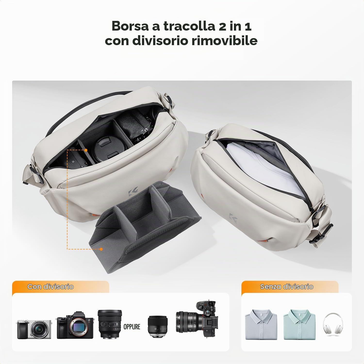 K&F CONCEPT Borsa a Tracolla per Fotocamera | tasca laterale ripiegabile, per uomo e donna, per Canon/Sony/Nikon/DSLR/mirrorless, BS19