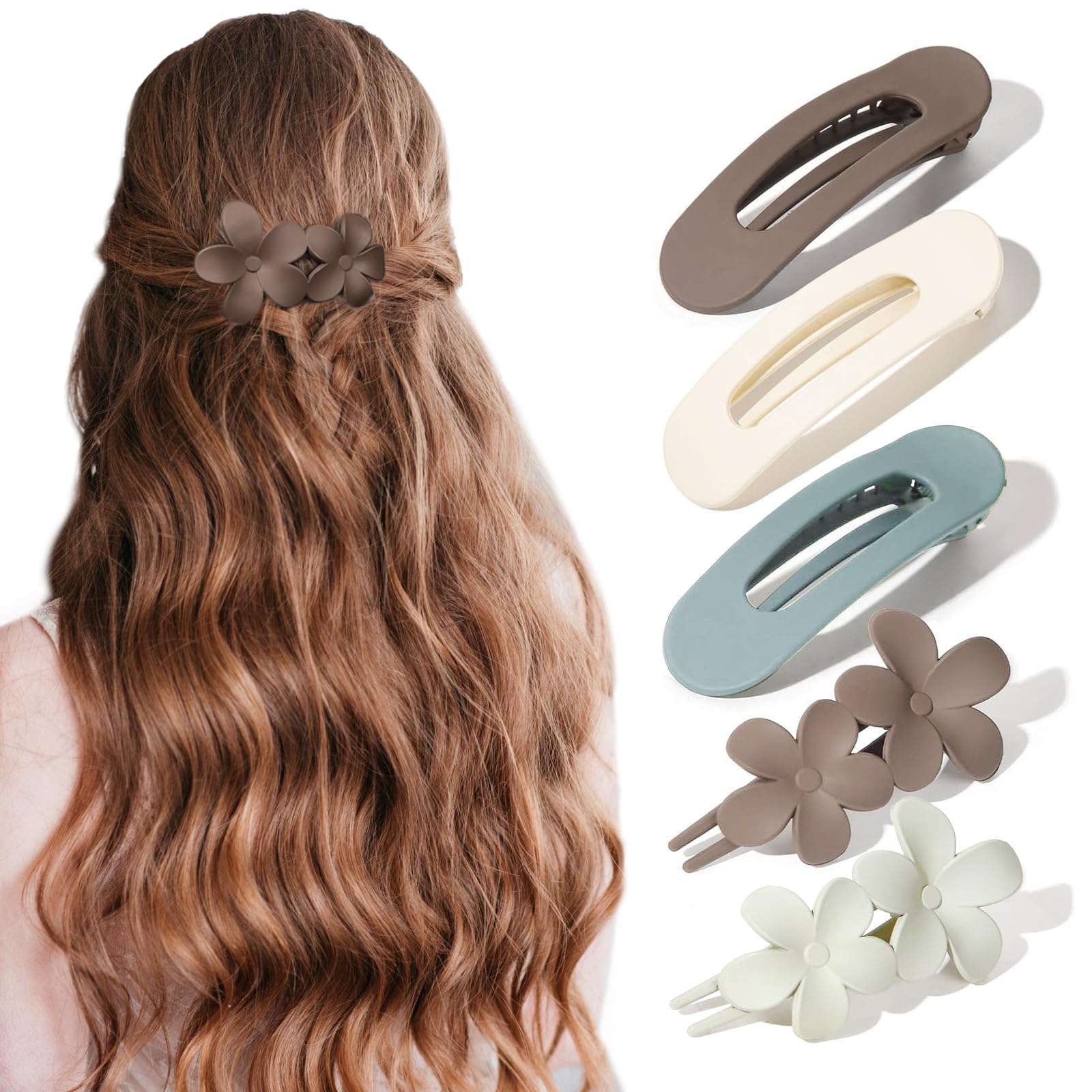 LunarCharm Haarklammern Set – 5 Blumen-Spangen, Matte Oberfläche, Rutschfest, Für Dünnes & Dickes Haar