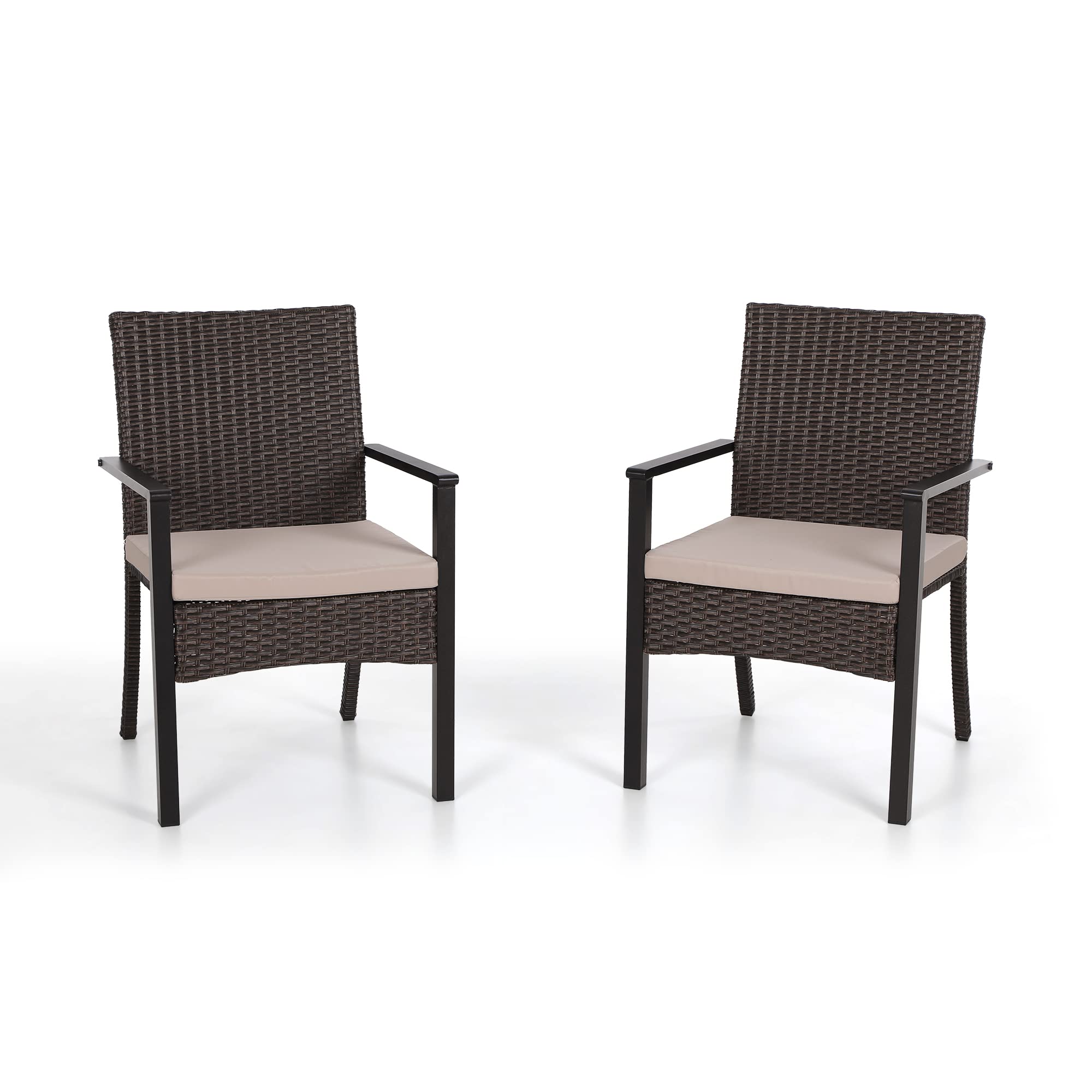 Buy PHI VILLA Outdoor Wicker Chairs Set of 2, Rattan Covered Metal Armchairs with Removable