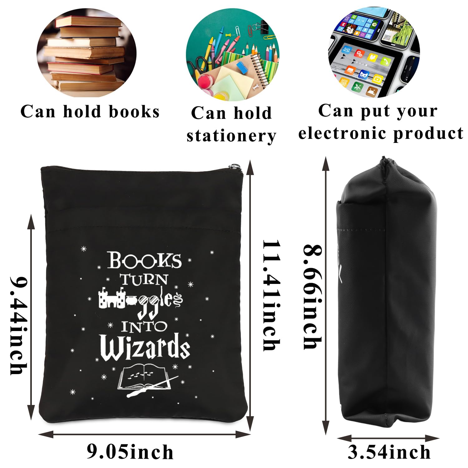 PLITI Wizard Book Sleeve Book Lover Gift Bookworm Borsa per lettori, scrittori, bibliotecari, bibliofili, amanti della lettura (libri girare BSblU)