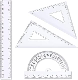 Clear Plastic 4 Pcs Geometry Kit Includes Protractor, 2 Triangle Rulers, and 8-Inch Ruler, Geometry Set for Kids, Home and School tooles, Student Math Supplies