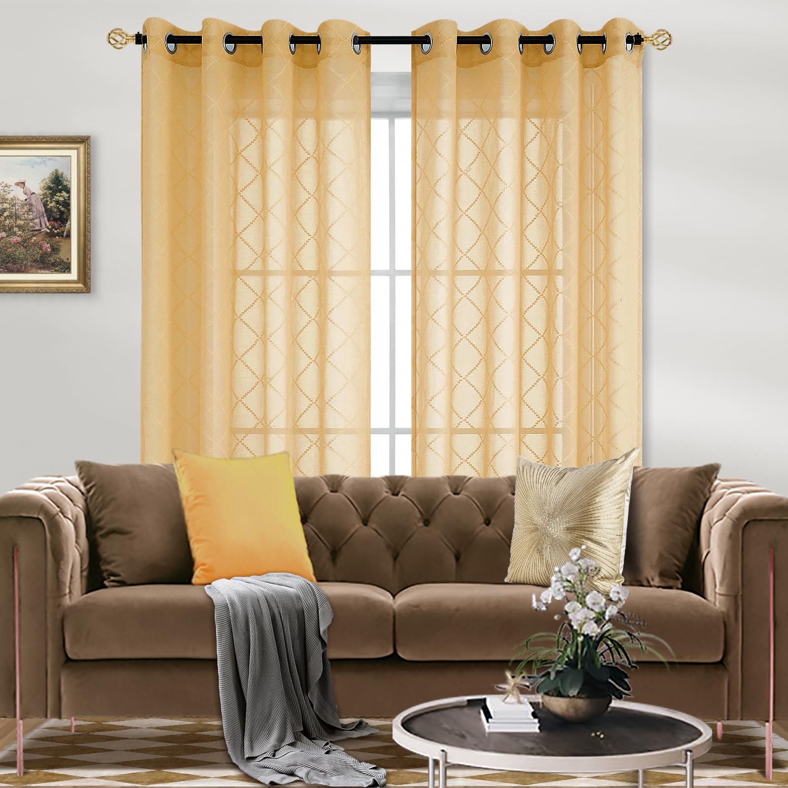Amazon.com: Gold Yellow Vintage Retro Curtains for Living Room 2