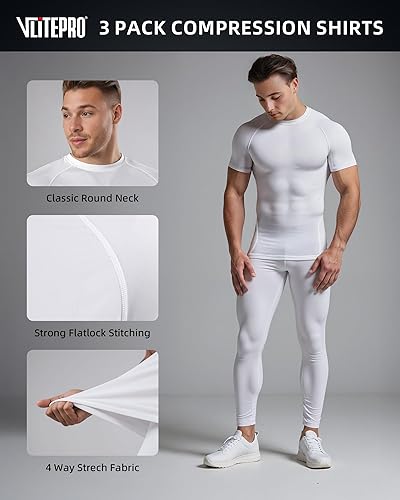 Miniatura 5 de Paquete de 3 o 4 camisetas de compresión para hombre, sin mangas, manga largacorta, camiseta atlética para deportes