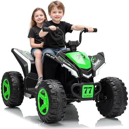 Kids ATV 4 Wheeler, 24V Ride on Car 2WD Quad Electric Vehicle, 2-Seater, LED Lights, Music, Spring Suspension, Electric 4 Wheeler for Children 3-8 (Green)