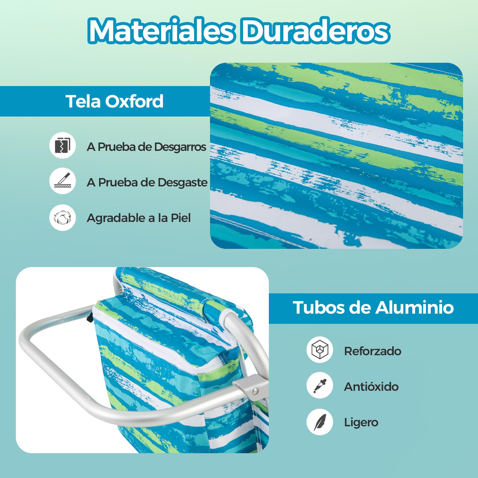 GOPLUS Silla Playa Plegable, Silla de Camping Ligera con Respaldo Ajustable en 5 Posiciones, Barra para Toallas, Portavasos, Almohada, Correas, Tumbona Exterior Reclinable, Carga 150 kg (Verde+Azul,2)
