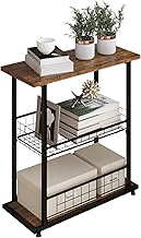Side Table, 3-Tier End Table, Narrow Sofa Table Bedside Table, Small Nightstand with Storage Shelf for Living Room, Study, Bedroom, Rustic Brown