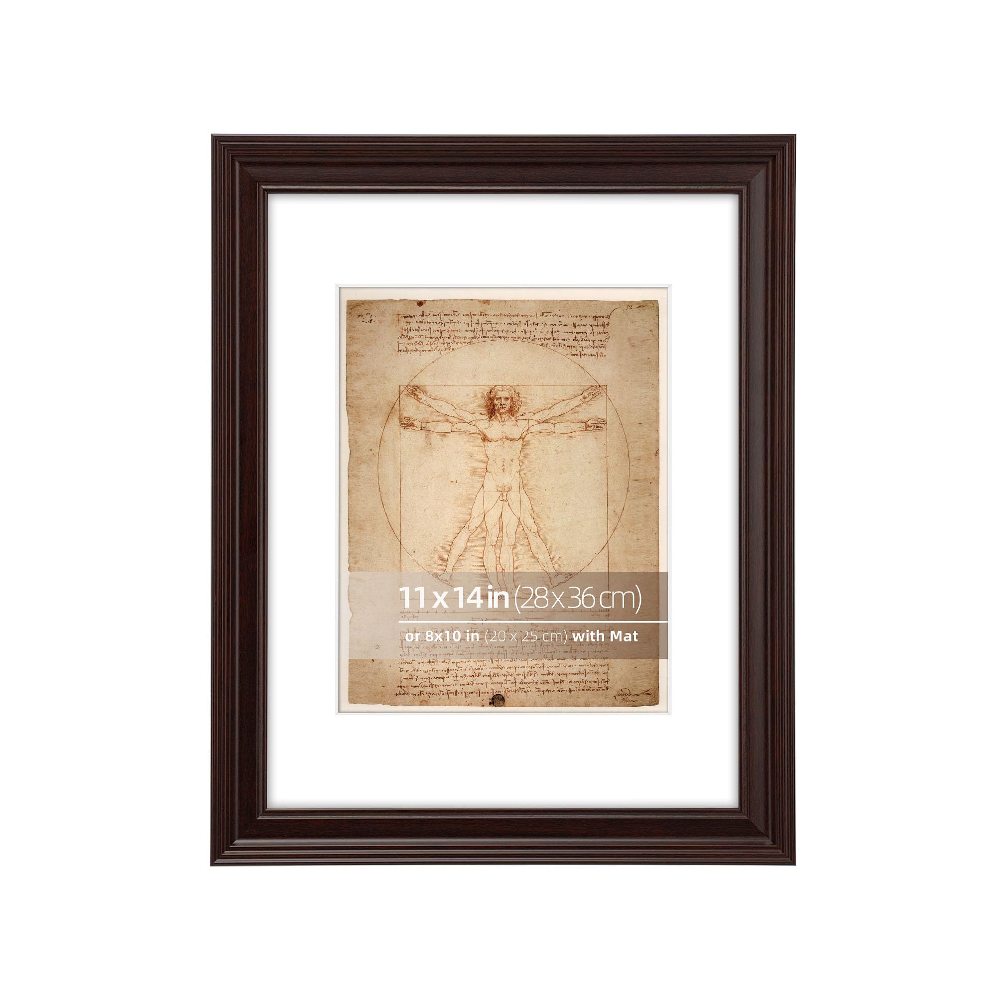 Photo 1 of WYNCO 11x14 Mahogany Beveled Design Classic Picture Frame, Matted for 8x10 inches Photos, Paitings or artworks, Real Glass, Horizontal or Vertical Wall Mount Display