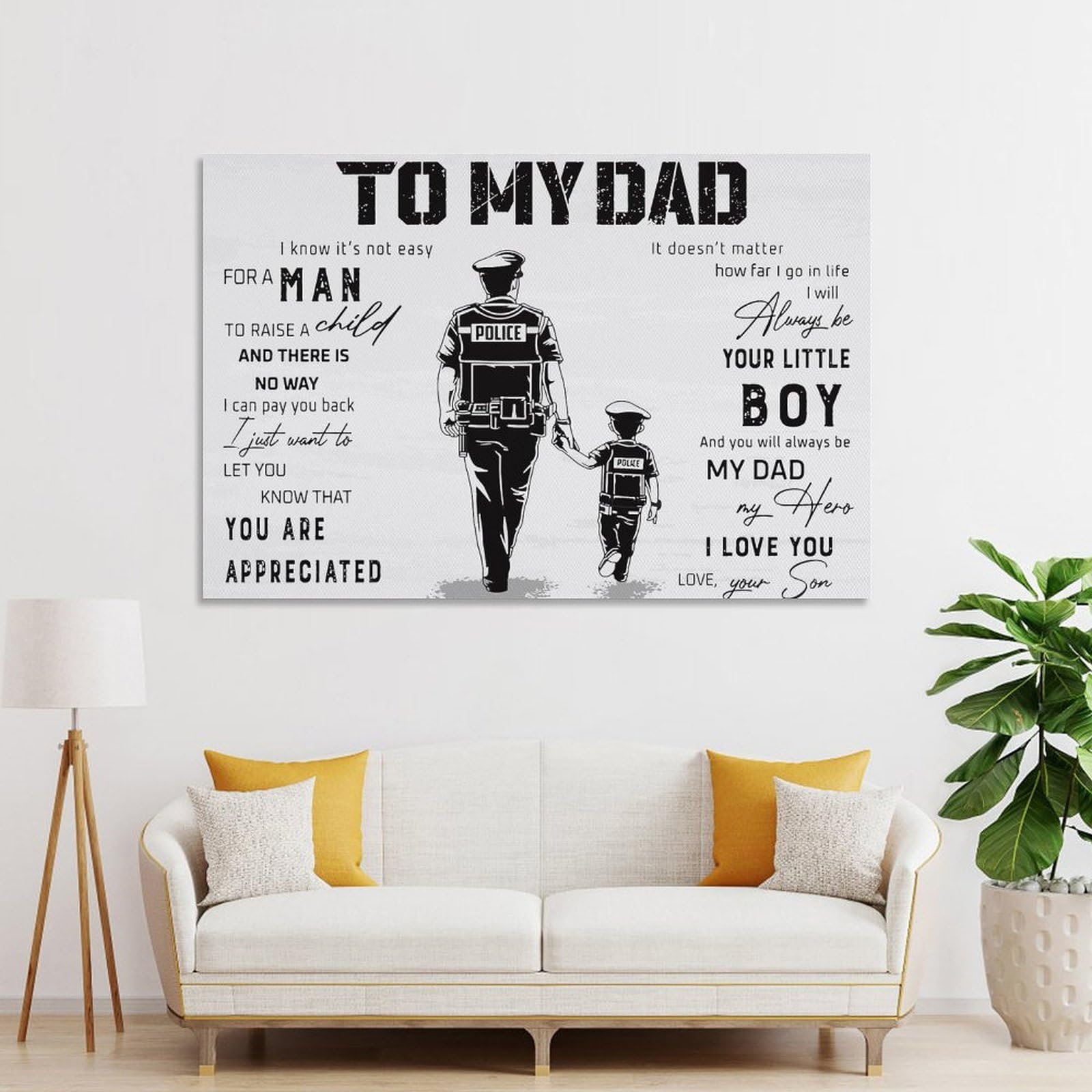 Junmoney Wall Picture Print To My Dad Police, 24x36inch(60x90cm), for Living Room, Lounge Or Sitting Room, A Home Accent with Warm Character