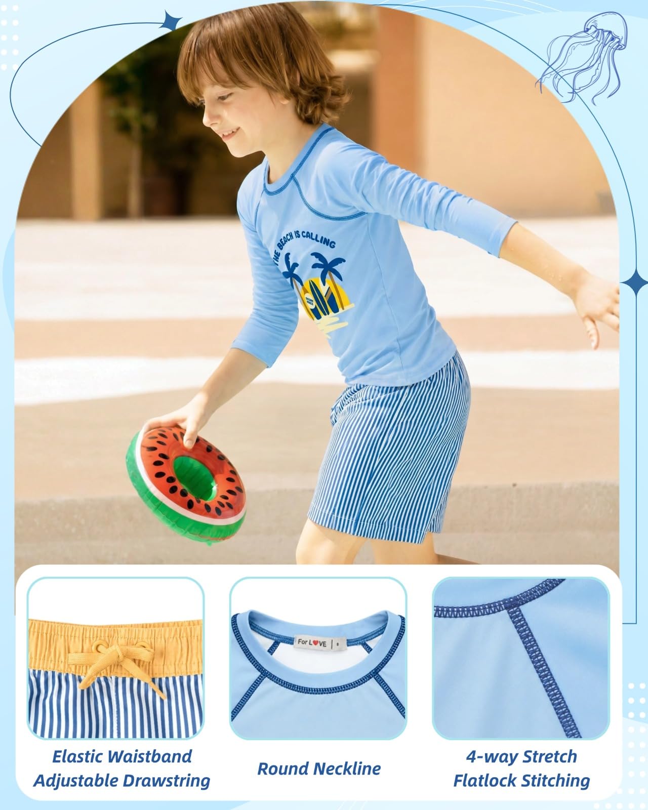 weVSwe Maillot De Bain pour Tout-Petit Garçon UPF 50+ À Manches Longues 2 Pièces Rash Guard Set