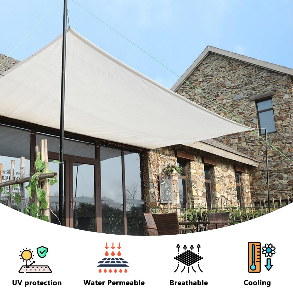 Mallas de Sombreo 50% Blanca Red de Sombra con Ojales, Transpirable Paño De Sombra Red de Protección Solar para Flores Plantas Invernadero Patio(5x6.0m/16.4x19.7FT)