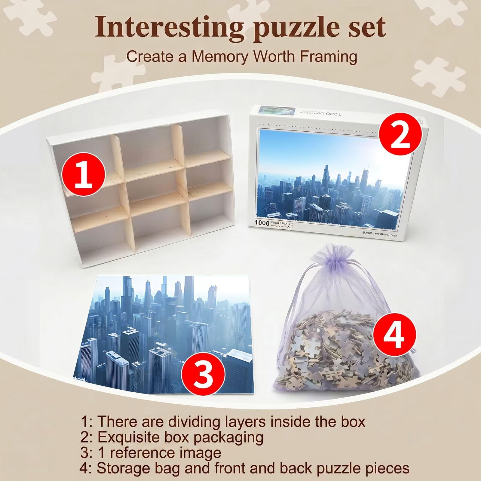 Città architettura-4 Puzzle 1000 Pezzi per Adulti, Puzzle in Legno - Collezione Classica con Poster Incluso - Sfida di Concentrazione e Passatempo Antistress, Gioco per Famiglia, 75 x 50 cm f0-49