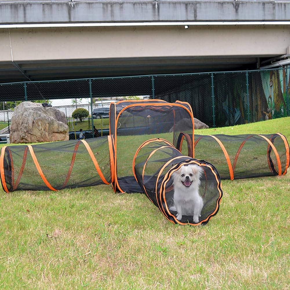 Tente tunnel 6 en 1 pour animal domestique chat et chien – Habitat intérieur pliable pour chat, chien, lapin, petit animal – Tunnel de jeu pour animaux de compagnie