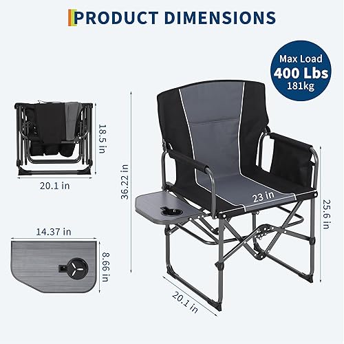 Miniatura 3 de GarveeLife Directors - Silla de campamento portátil para adultos, silla plegable de aluminio ligera con mesa auxiliar y bolsillo, para campamento al