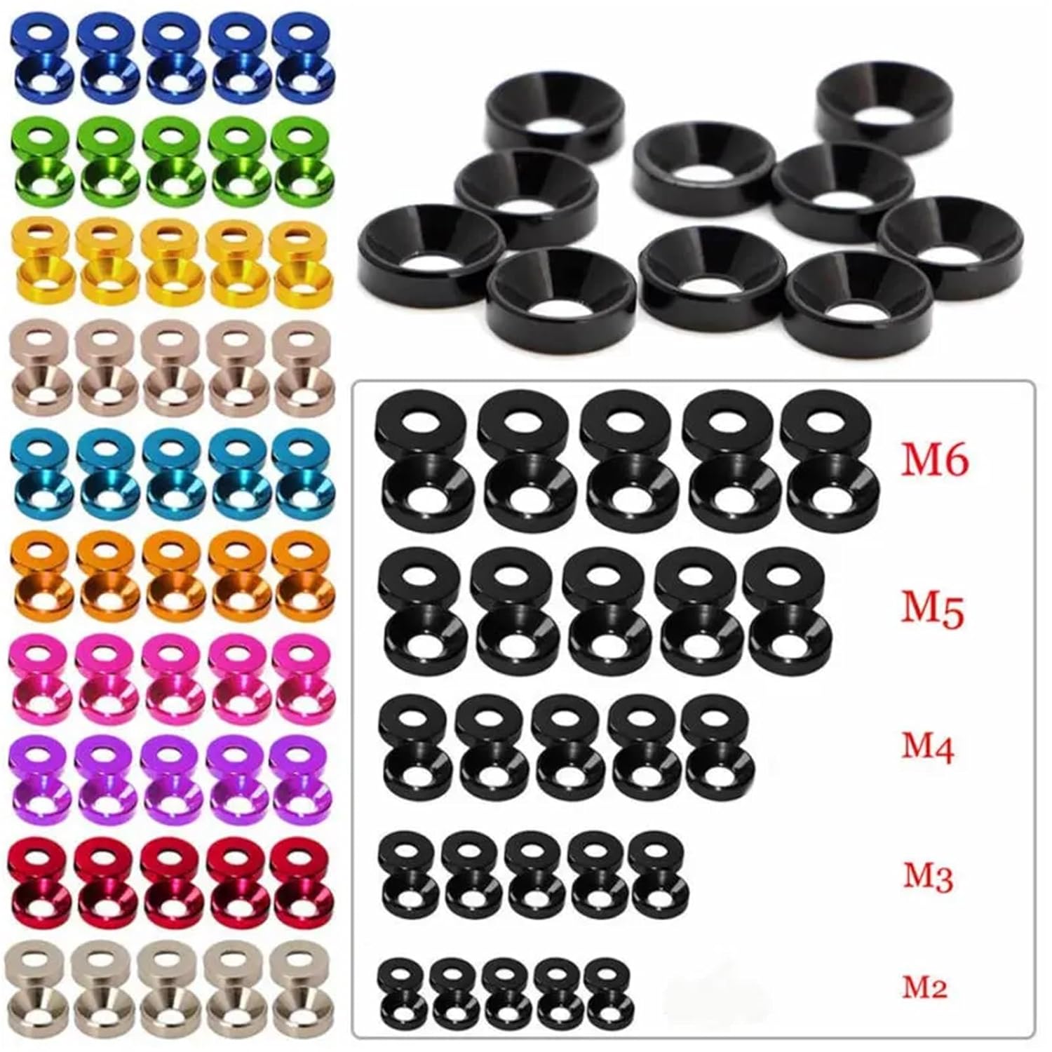 Countersunk Washer 100pcs Aluminum Colourful Anodized Countersunk Head Bolt Washers Gasket(Purple,M5)