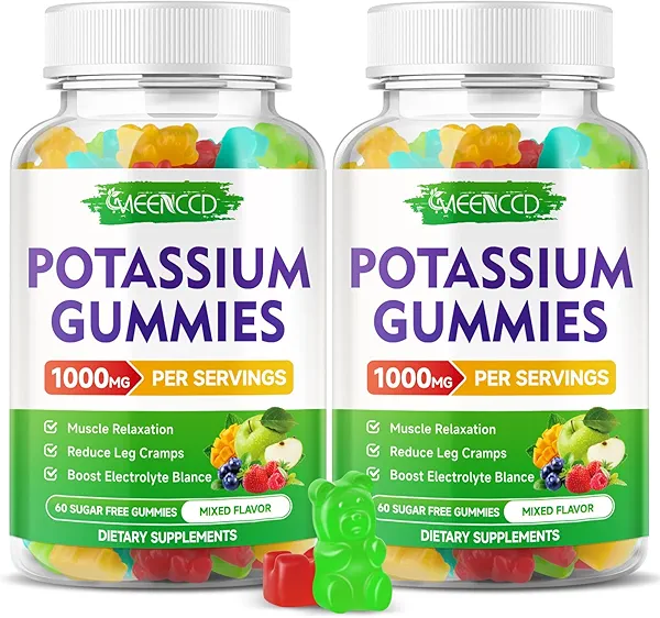 Potassium Citrate Gummies 1000mg, High Potency Potassium Supplement Gummies for Adults Women & Men, Support Leg Cramps & Muscle Health, Sugar-Free, Mixfed Fruit Flavor, 120 Count