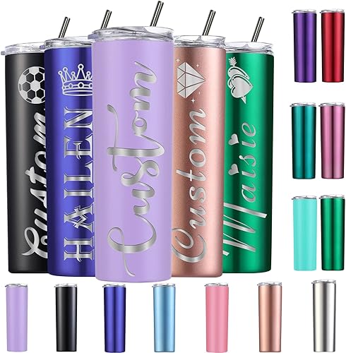 Miniatura 8 de Vasos ajustados personalizados con tapas y pajitas vaso grabado con láser personalizado con nombre para mujer regalo de mujer taza de acero