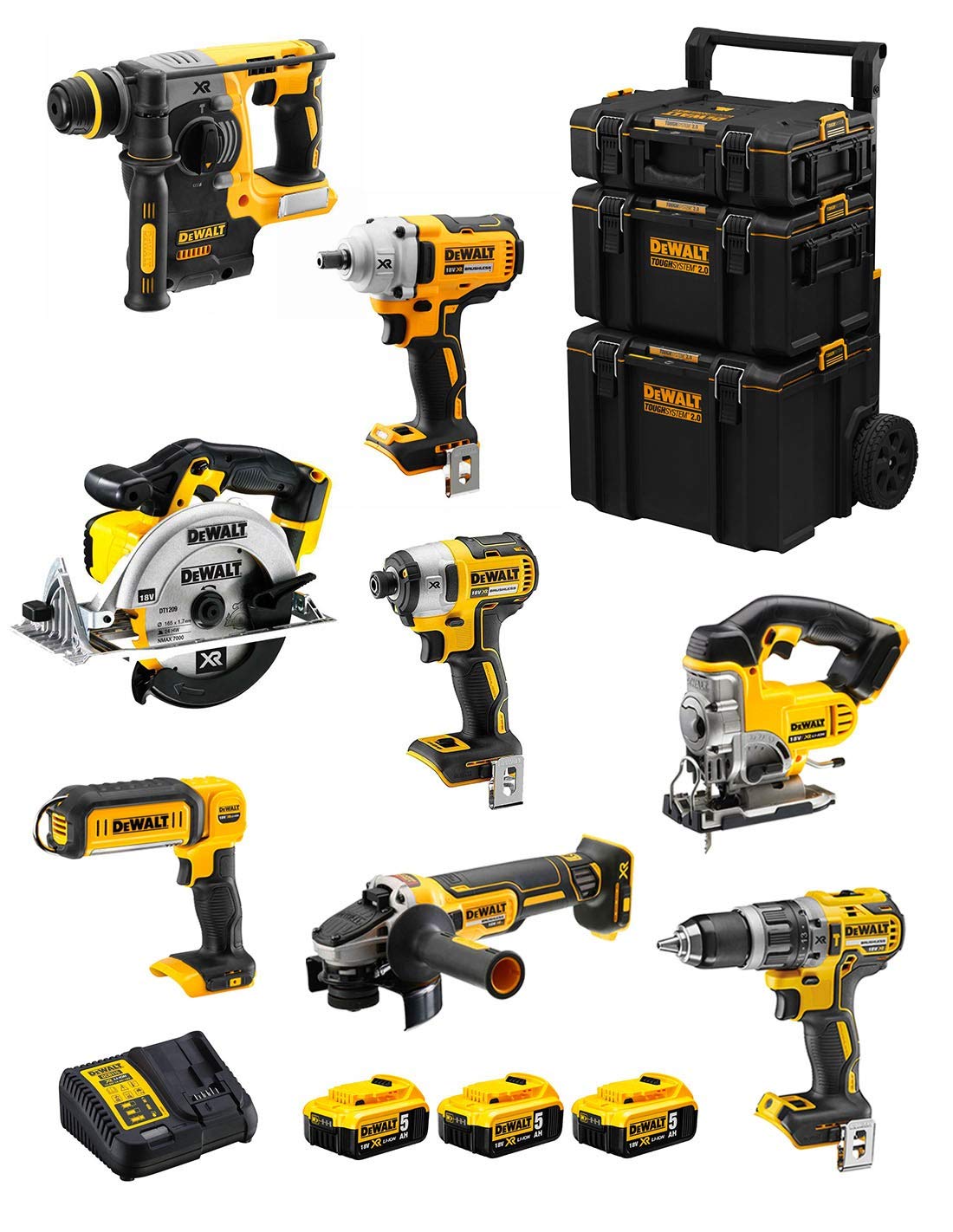 DeWALT Kit DWK800 (DCD796 + DCH273 + DCG405 + DCF887 + DCF894 + DCS331 + DCS391 + DCL050 + 3 Batteries de 5,0 Ah + Chargeur + Caddy 3en1)