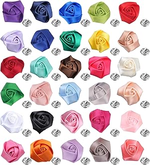 30 Pcs Elegant Rose Flower Men's Lapel Pins Handmade Satin Flower Boutonniere Brooch for Men Suit Wedding Party Groom Jewelry Accessories for Women Men