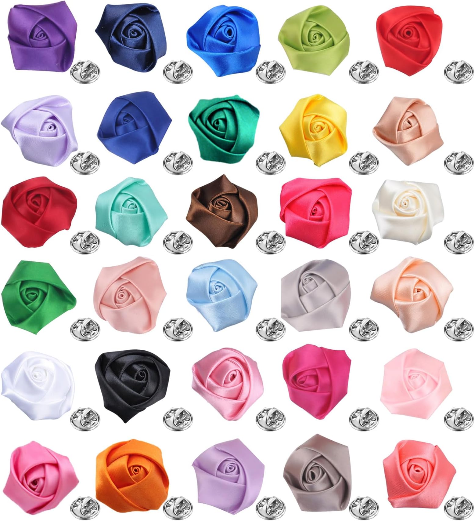 30 Pcs Elegant Rose Flower Men's Lapel Pins Handmade Satin Flower Boutonniere Brooch for Men Suit Wedding Party Groom Jewelry Accessories for Women Men