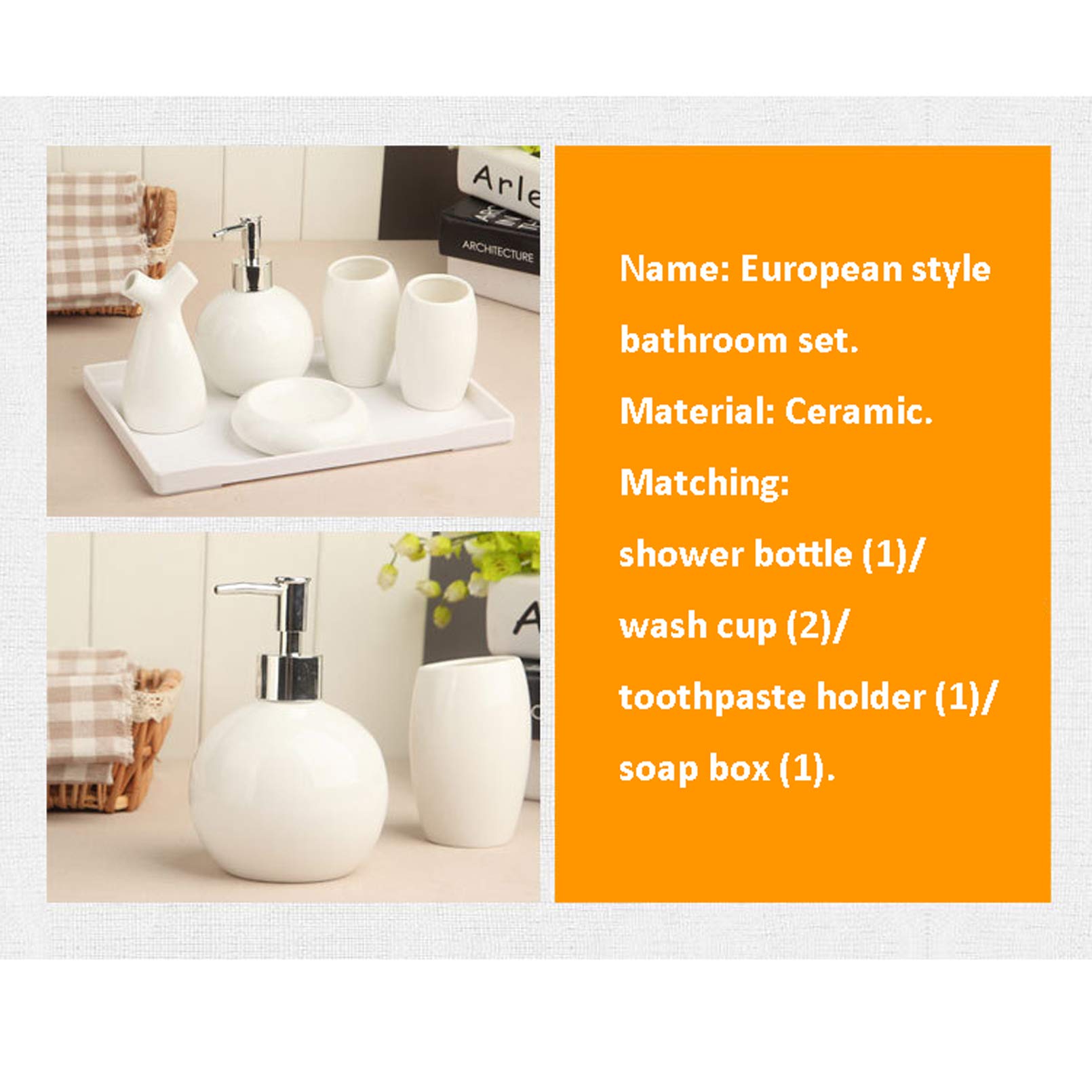 Cutfouwe Conjunto De Accesorios De Baño Adecuado Dispensador De Jabón, Jabonera, Soporte De Cepillo De Dientes, Conjunto Completo De Decoración De Baño Moderno, Conjuntos De Accesorios De Baño,Blanco