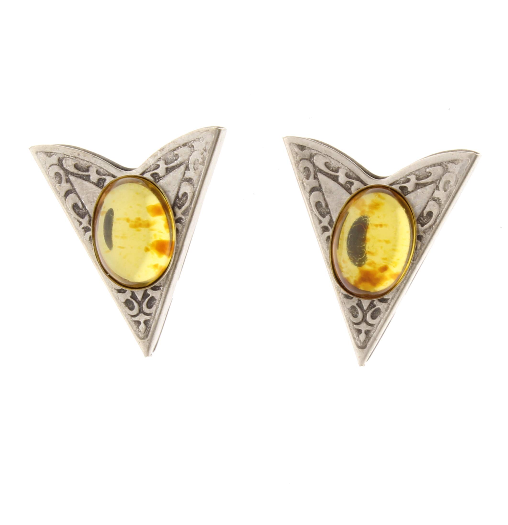 HHH Design Amber Stone Collar Tip - Silver Finish - Western Collar Tips - Dress Shirt Collar Stays - Collar Stays for Men & Women