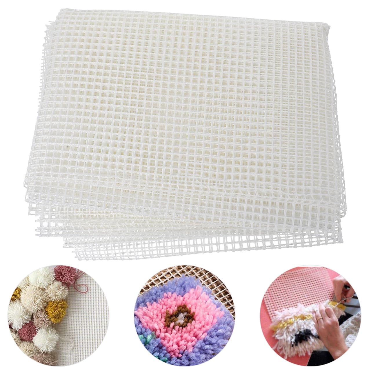 Blank Rug Hooking Mesh Latch Hook Canvas Mesh Rug Canvas Kit with Wooden Bent Latch Hook Tool,19 x 19 Inches Blank Rug Hooking Mesh Canvas Kit,Latch Hook Rug Tapestry Canvas DIY Rug