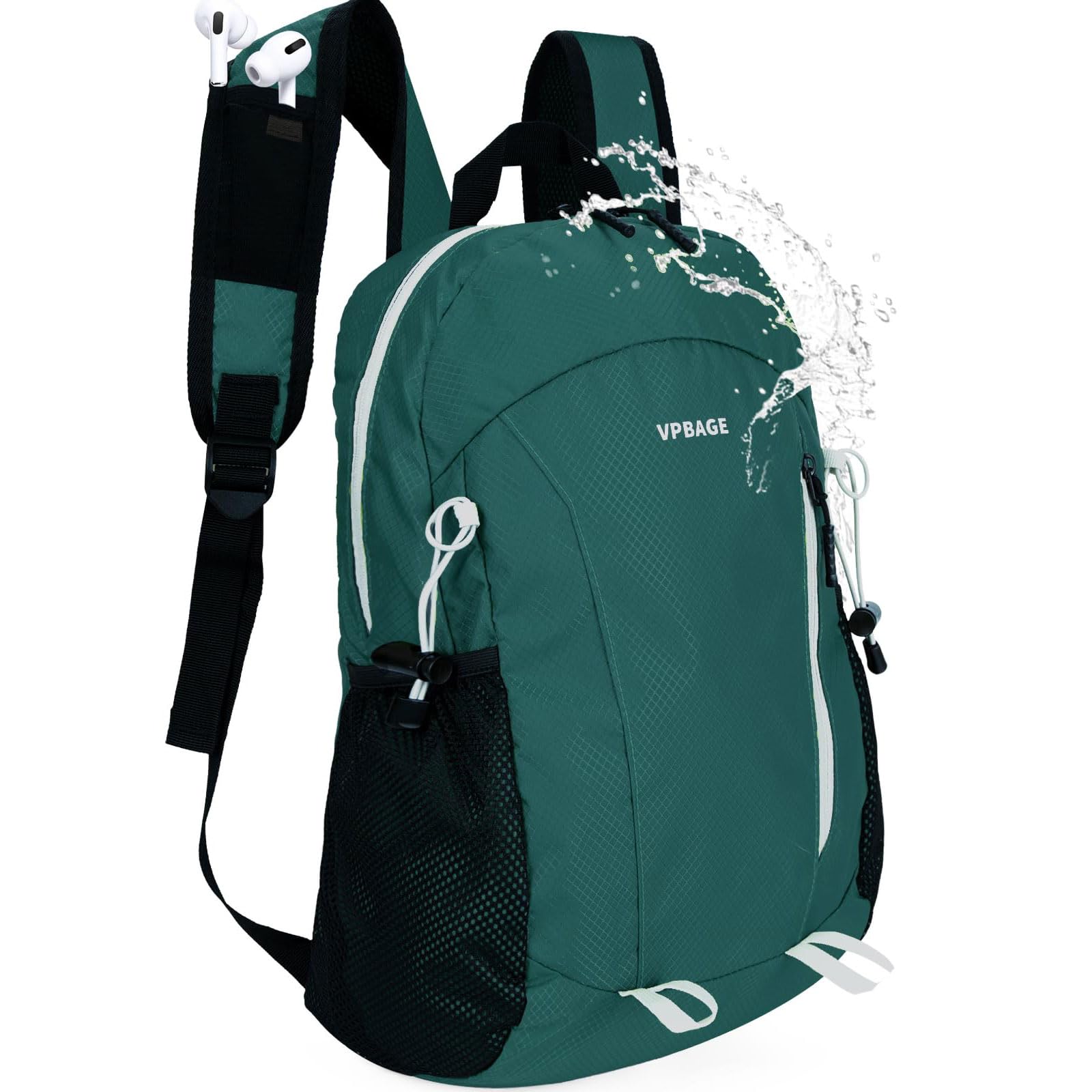 VPBAGE 15L Water-resistant Hiking Daypack, Small Backpack Travel Outdoor, Lightweight Day Pack with Tool Loops