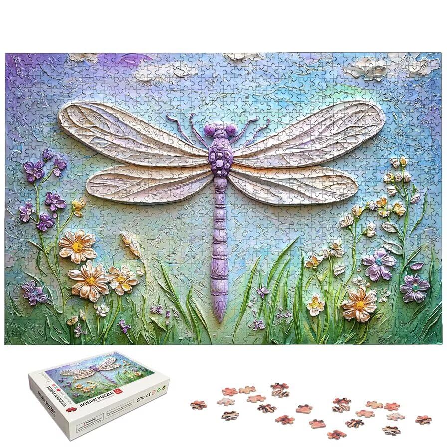 Puzzle 1500 sztuk kwiat dla dorosłych, drewniana ważka logiczna z pudełkiem na prezent dla dorosłych, wymagająca łamigłówka dla całej rodziny, puzzle na prezent dla kobiety i dekoracja domu, -6489