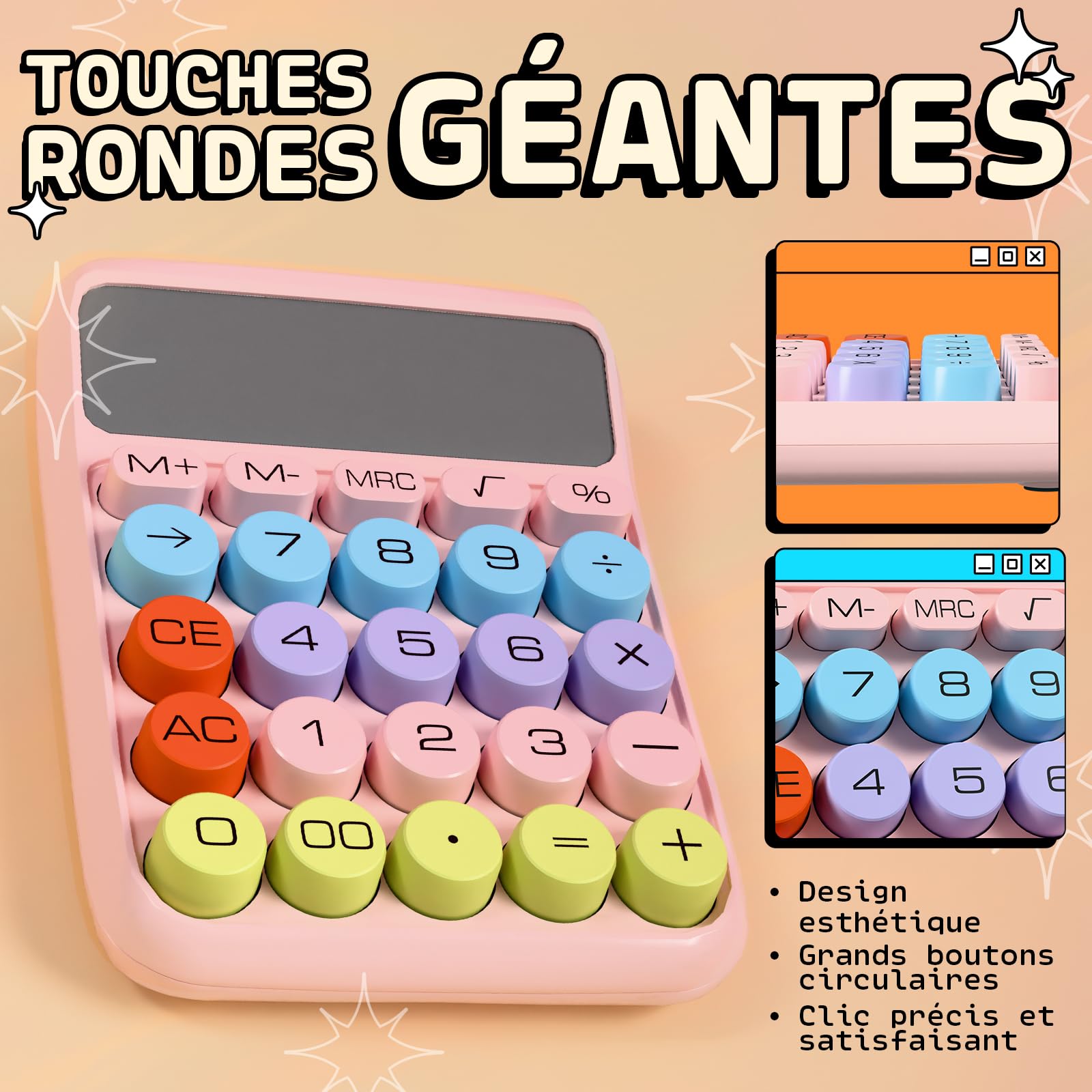 Calculatrice Rose Zeno – Calculatrice de Bureau Grandes Touches 12 Chiffres