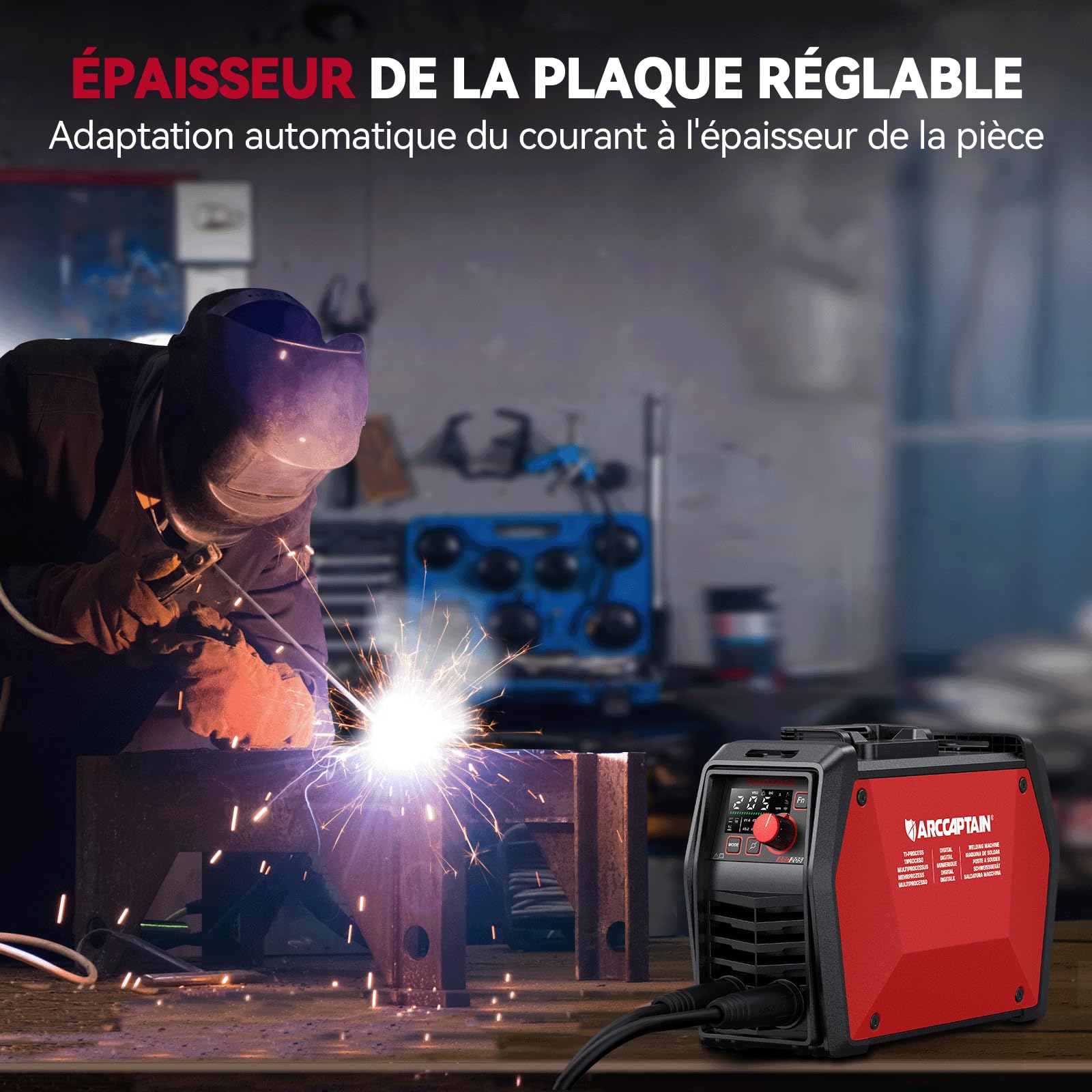 ARCCAPTAIN iControl ARC205 Pro Poste a Souder, [Contrôle APP] 205A Soudage ARC/TIG Lift Poste à Souder, Grand Écran LED Large, Inverseur IGBT 230V avec Démarrage Chaud, Force d'Arc et Anti-Adhérence